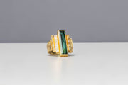 Todd Reed ring with Tourmaline (4.1ct) white baguettes, cognac baguettes, and 18k yellow gold